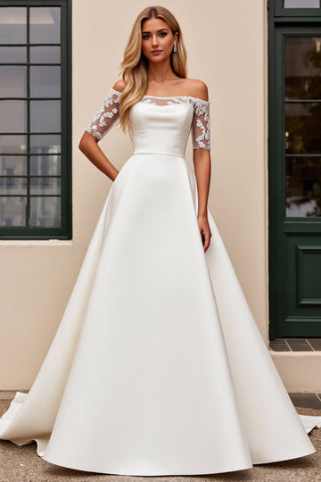 lvory Une ligne dénudée d’épaule Robe de mariée longue appliquée